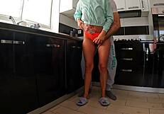 kissing turns to sneaky kitchen doggystyle with tanned amateur girlfriend