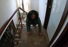 Slutty milf in down jacket orgasms hard after dirty ass worship cock sucking