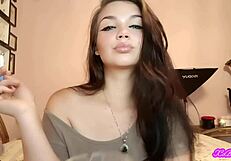xo bunny's blue eyed brunette latina face smokes cigarette blows in your face while femdom slave titjob