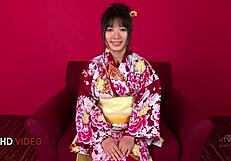 chiharu's wet kimono leads to a steamy threesome with oral and finish