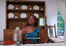 cute petite 18yo ebony gags on rough cock then takes doggy pounding