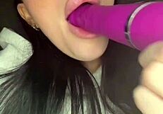 my horny british teen girlfriend squirts solo on webcam with toys