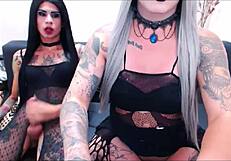 Sexy Goth Trannies Masturbate Crossdressed Couple Webcam Show With Tattoos