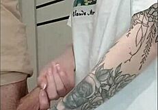 stepmom's friend grips and jerks my throbbing dick hard at wild house party