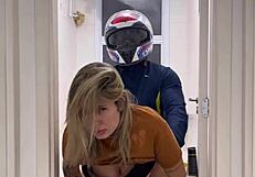 motoboy catches peeing slut in ladies toilet fucks wet pussy till she cums on monster cock