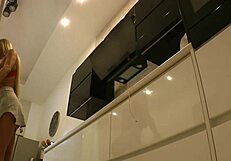 Big Boobs Blonde Housewife Flashes Shaved Pussy In Kitchen No Panties