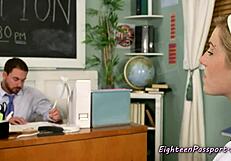 shaved teen classroom temptress spreads for bold pounding