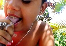 18yo Latina Teen Sucks Big Black Cock Publicly on Front Lawn