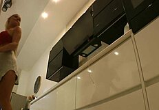 Big Boobs Blonde Housewife Flashes Shaved Pussy In Kitchen No Panties