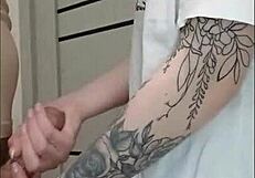 stepmom's friend grips and jerks my throbbing dick hard at wild house party