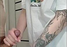 stepmom's friend grips and jerks my throbbing dick hard at wild house party