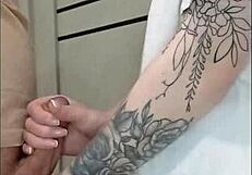 stepmom's friend grips and jerks my throbbing dick hard at wild house party