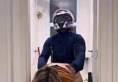 motoboy catches peeing slut in ladies toilet fucks wet pussy till she cums on monster cock