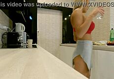 Big Boobs Blonde Housewife Flashes Shaved Pussy In Kitchen No Panties