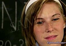 shaved teen classroom temptress spreads for bold pounding