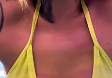 Gym girl trains in wet see through bikini at copacabana beach pussy soaked risking expulsion
