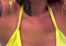 Gym girl trains in wet see through bikini at copacabana beach pussy soaked risking expulsion