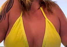 Gym girl trains in wet see through bikini at copacabana beach pussy soaked risking expulsion