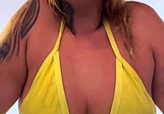 Gym girl trains in wet see through bikini at copacabana beach pussy soaked risking expulsion