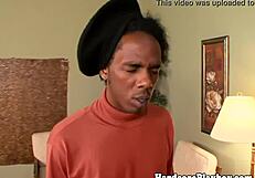 A nubian babe drops to suck cock while her friend pounds her petite frame relentlessly.