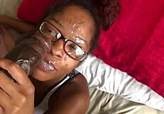 Ebony Black Teen Couple Masturbate Together in Webcam Creampie Session