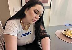 Stepbrother fucks big ass Turkish stepsister hard after lunch amateur style