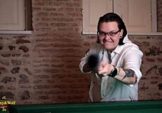 Lesbian pool table pussy licking makes her shake in wild orgasm