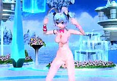 hatsune miku slips into rabbit hole costume for teasing nude play with big tits and ass