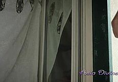 Neighbor bends me over bedroom bed doggystyle fucks my big pussy