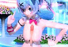 hatsune miku slips into rabbit hole costume for teasing nude play with big tits and ass