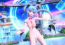 hatsune miku slips into rabbit hole costume for teasing nude play with big tits and ass