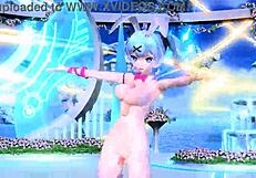 hatsune miku slips into rabbit hole costume for teasing nude play with big tits and ass