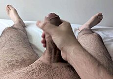 Solo big cock jerk in bed