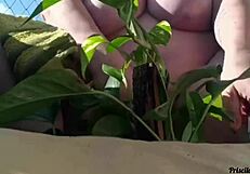 watering my plants totally naked on the balcony for anyone to see - part 02 with big natural tits flashing
