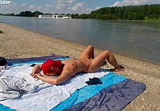 Ariela rider shows exhibitionist pussy on the danube bank