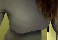 the pregnant stepmother pulls her milky tits out of her red bra