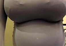 the pregnant stepmother pulls her milky tits out of her red bra