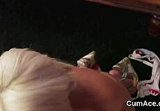 Nasty centerfold gets jizz load on her face swallowing all the cum