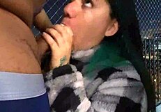 Friend gives blowjob on balcony