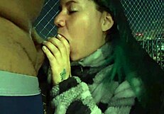 Friend gives blowjob on balcony