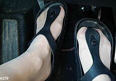 Pumping action in birkenstocks close up view