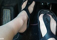 Pumping action in birkenstocks close up view