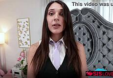 Aria sloanes clit getting stimulated by the vibrator as her stepbrother use it in her sweet pussy