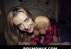 Povmom4k - blonde bombshell stepmom down on her knees giving me a wet blowjob
