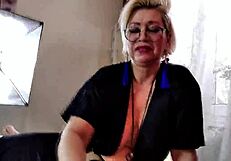 Mature wife sucks cock with cum in throat and dildo in pussy
