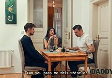 daddy4k small 18+-titted brunette is professionally cheating on her bf in the next room