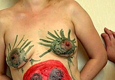 mature lesbians play with body paint