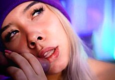 Beautiful colombian blonde with angelic face loves to suck cock