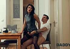 daddy4k small 18+-titted brunette is professionally cheating on her bf in the next room