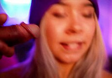 Beautiful colombian blonde with angelic face loves to suck cock